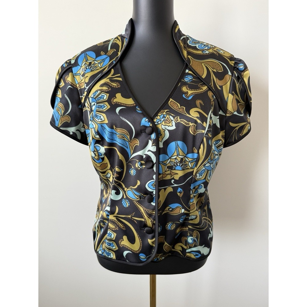 JS Collections Black Floral Short-Sleeve Jacket Women's 14 NWOT Classy